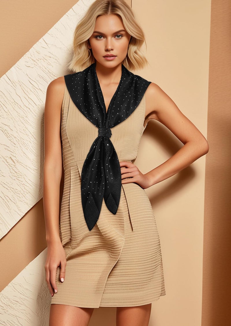 GERINLY Black Head Scarf with Rhinestone, Glitter Hair Scarves Bandana, Elegant Square Shawl Wrap for Women - Image 5