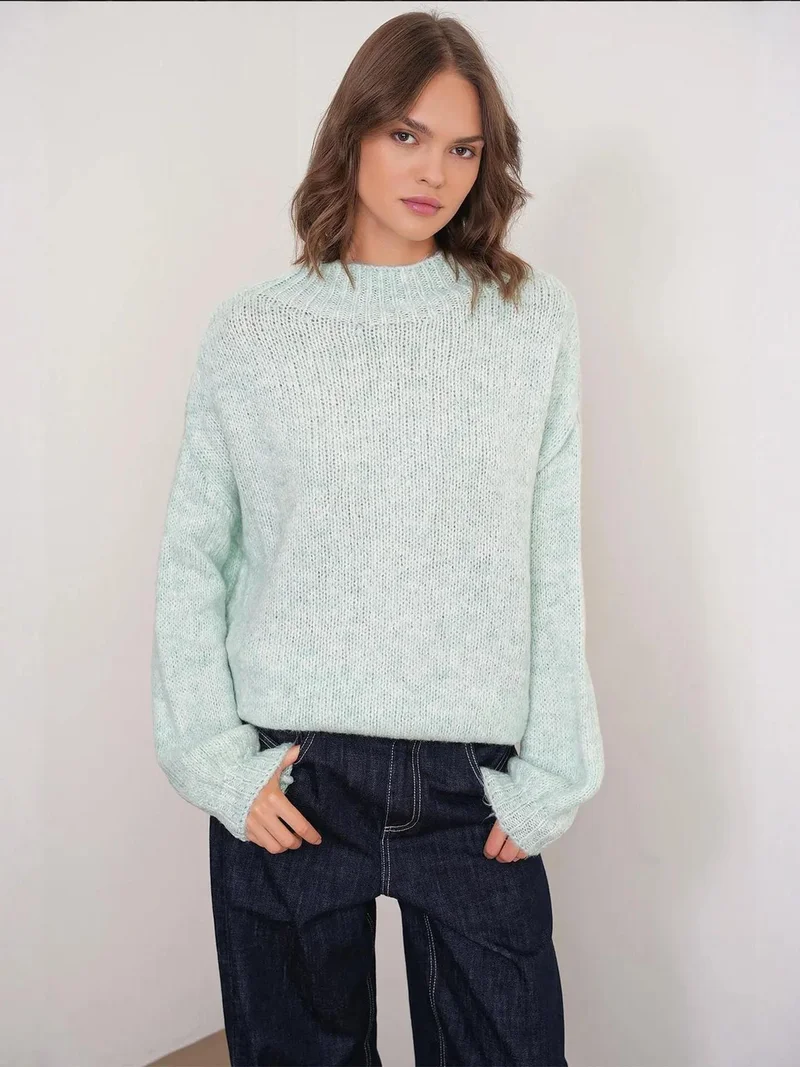 Mixray Relaxed Fit Crew Neck Thick Knit Sweater