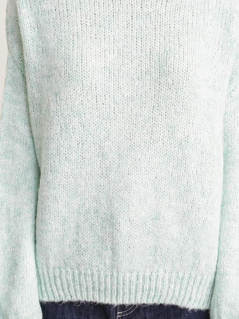 Mixray Mint Green Mixray Relaxed Fit Crew Neck Thick Knit Sweater for Women | Best Price UAE