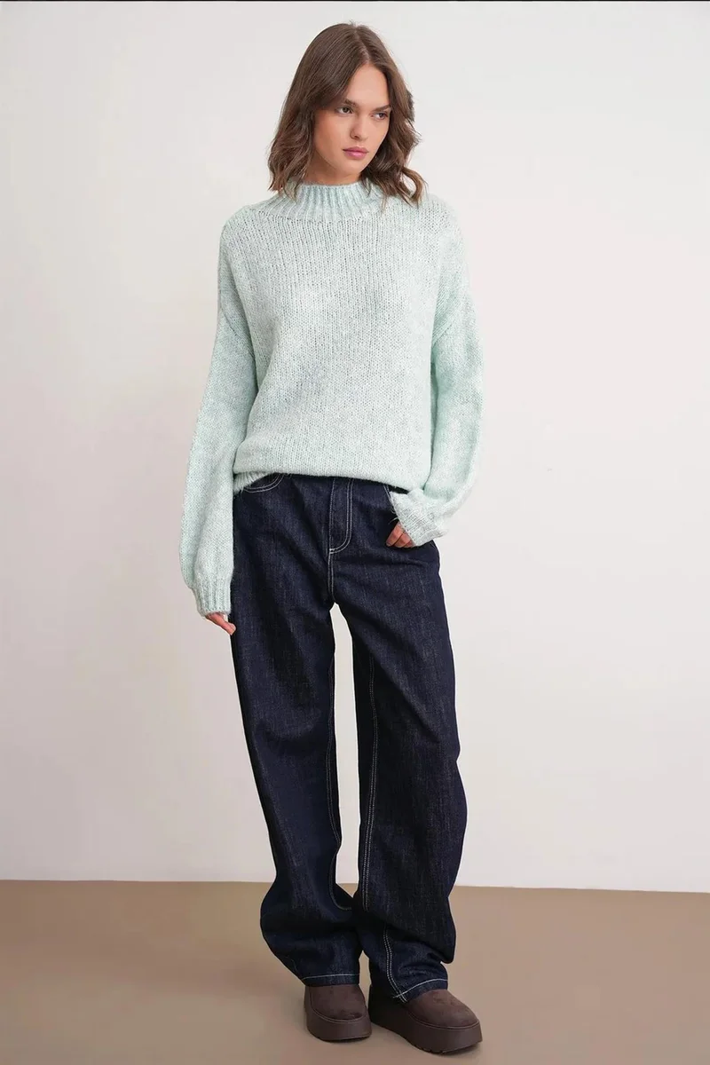 Mixray Mixray Relaxed Fit Crew Neck Thick Knit Sweater