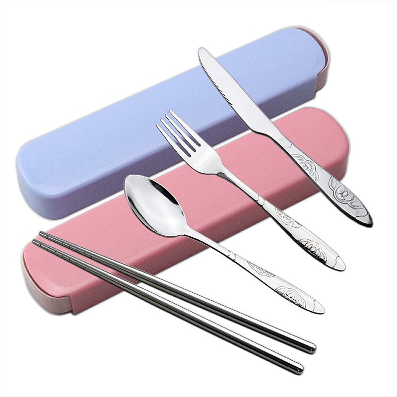 Creative Printing Stainless Steel Tableware Four-Piece Portable Tableware Set Chopsticks Spoon Fork Can Print Logo - Image 4