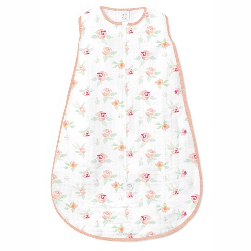 SwaddleDesigns Baby Sleep Sack 12-18 months  Cotton Muslin Wearable Blanket with 2-way Zipper  Non-Weighted Sleeping Sack for Safer Sleep  Watercolor Peachy Pink Floral  Large - Image 1