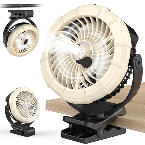 Ausic Portable Clip on Misting Fan, [5-45Hrs] Golf Cart Spray Fan, 720° Rotate Baby Stroller Fan, Outdoor Camping Fan with LED, Rechargeable Battery Operated RV Travel Cruise Fan, Golf Accessories - Image 1