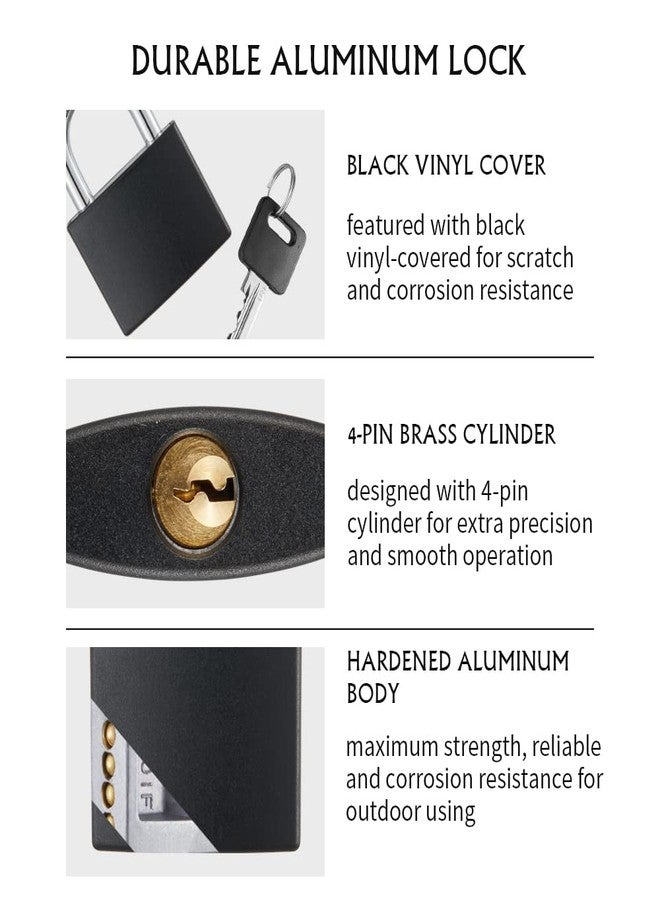 CINCINNO قفل سينسينو المغطى المصنوع من الألومنيوم مع مفتاح، عبوة من 8 أقفال بمقاس 1-9/16 بوصة بنفس المفتاح، قفل بمفتاح للاستخدام الخارجي - Image 4