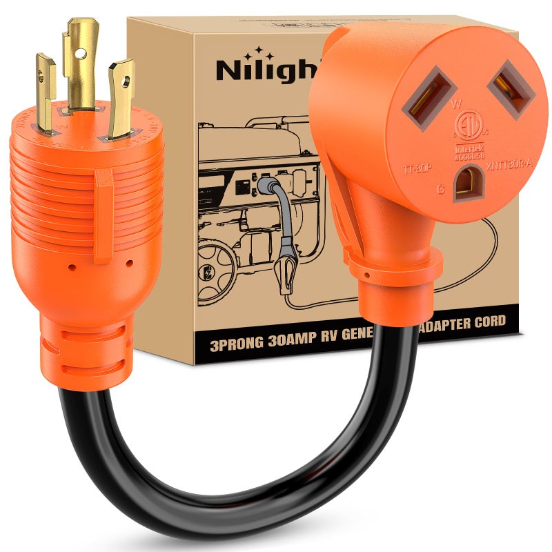 Nilight Nilight RV Generator Adapter Cord 30 Amp to 30 Amp 3 Prong Pure Copper Heavy Duty Twist Lock Male Plug 10 Gauge Wire L5-30P to TT-30R 30M/30F for RV Camper Caravan Van Trailer  - Image 1