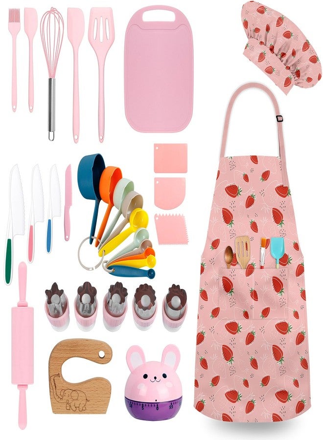 Deabolar 33 Pieces Kids Cooking Sets Real, Kids Chef Role Play Costume Set with Plastic Toddler Safe Knives Kids Cutting Board - Image 1