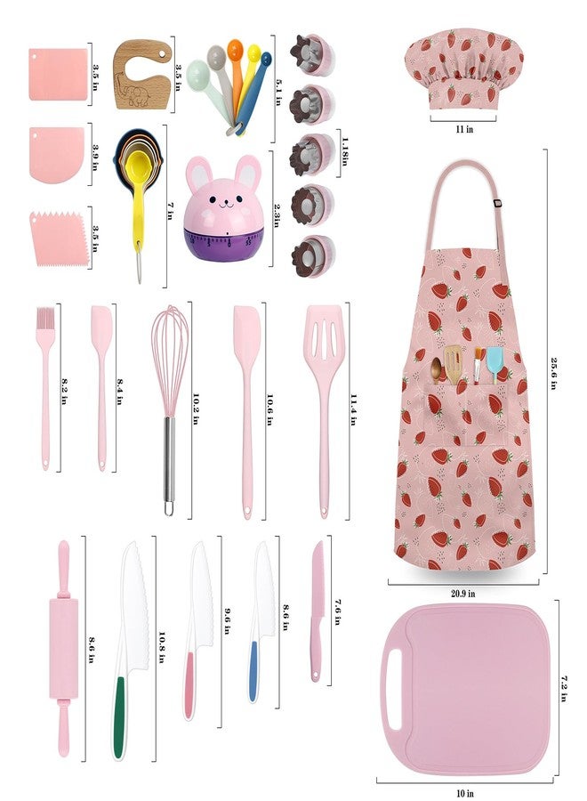 Deabolar 33 Pieces Kids Cooking Sets Real, Kids Chef Role Play Costume Set with Plastic Toddler Safe Knives Kids Cutting Board - Image 5