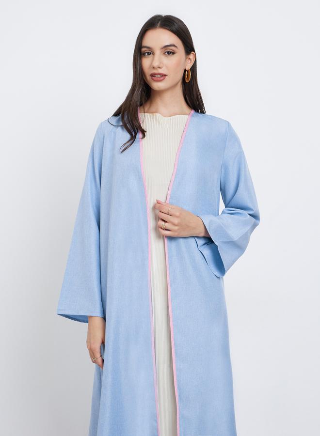 Styli Blue Contrast Trim Front Open Abaya - Image 2
