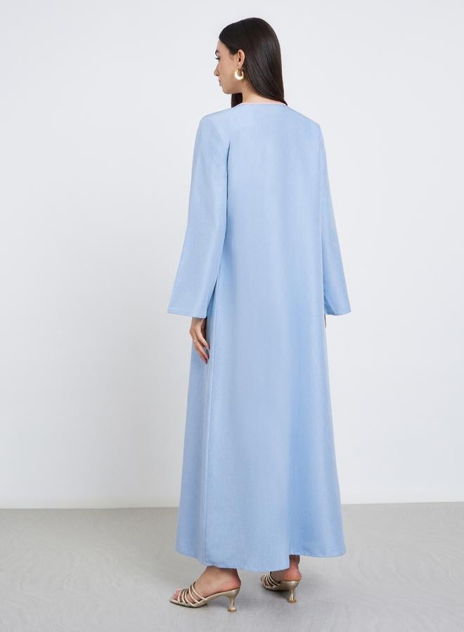Styli Blue Contrast Trim Front Open Abaya - Image 4