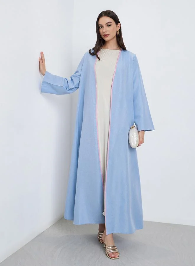 Blue Contrast Trim Front Open Abaya