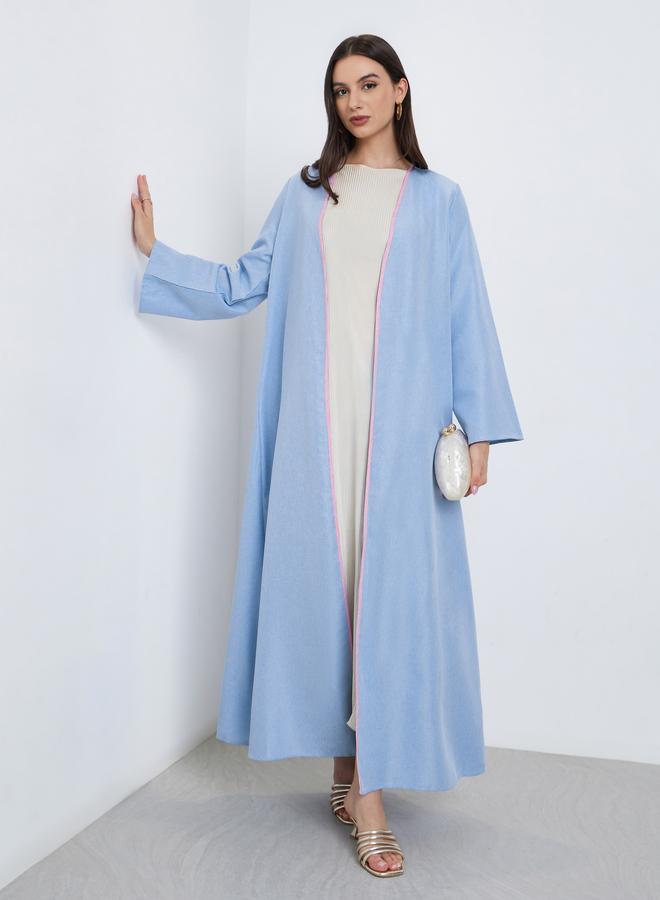 Styli Blue Contrast Trim Front Open Abaya - Image 1