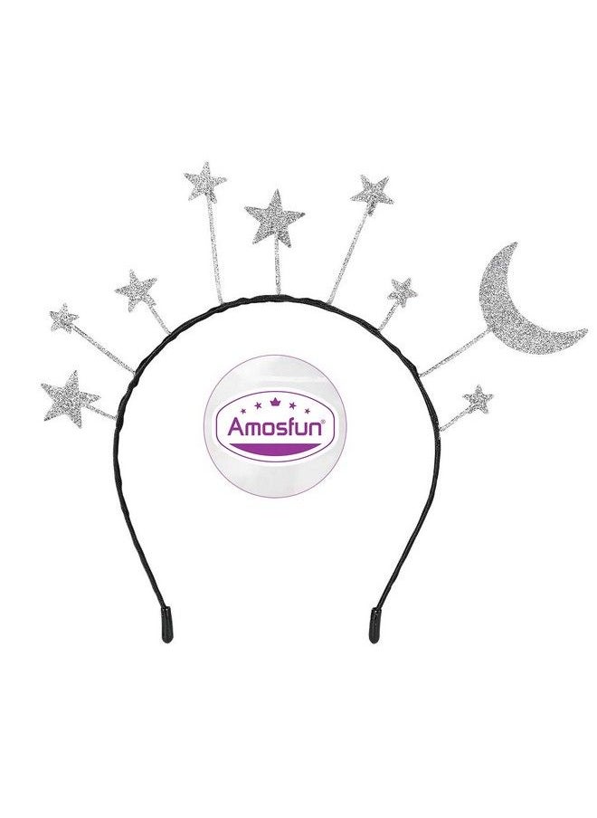 Amosfun - Star Moon Headband Birthday Party Hair Hoop Glitter Hair Accessories For Birthday Costume Party Silver Medium - Image 1