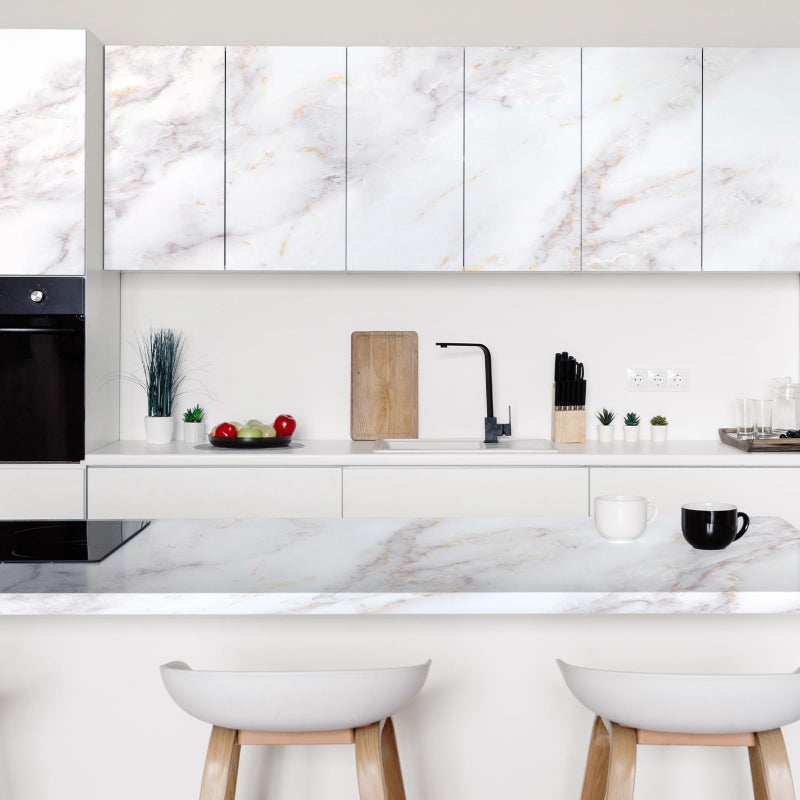 rabbitgoo Marble Contact Paper for Countertops, Self Adhesive Peel and Stick Wallpaper, Removable Kitchen Counter Top Contact Paper for Old Furniture, Gold Matte Granite, 17.5 x 78.7 Inch - Image 2