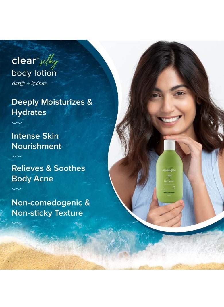 Aqualogica - Aqualogica Clear Silky Body Lotion with Green Tea 1% Salicylic Acid For Oily Dry Skin for 24hr Moisturization 300 ml - Image 1