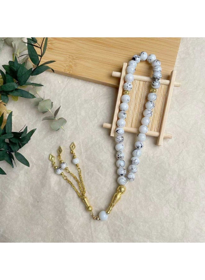 NIBEMINENT 33 Muslim Prayer Beads Black And White/10mm