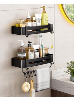 WinHolder 2 Pack Bathroom Shelves with 8 Hooks and Towel Bar, Bathroom Shower Caddy, Aluminum Rustproof Bathroom Storage Organizer Shelf Shower Caddy Rack, Bathroom Shower Baskets WallShelves Basket for Bathroom Kitchen (Rectangle)  - Image 2