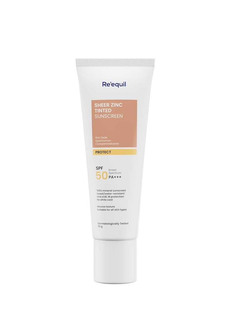 RE' EQUIL Sheer Zinc Tinted Sunscreen SPF 50 Cream 50g - Image 1