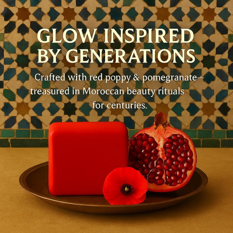 FERIHA Brightening Facial Soap Bar with Aker Fassi Red Poppy Pomegranate for Radiant Skin Enriched with Argan Oil Shea Butter Rhassoul Clay Gently Softens and Evens Tone - Image 3