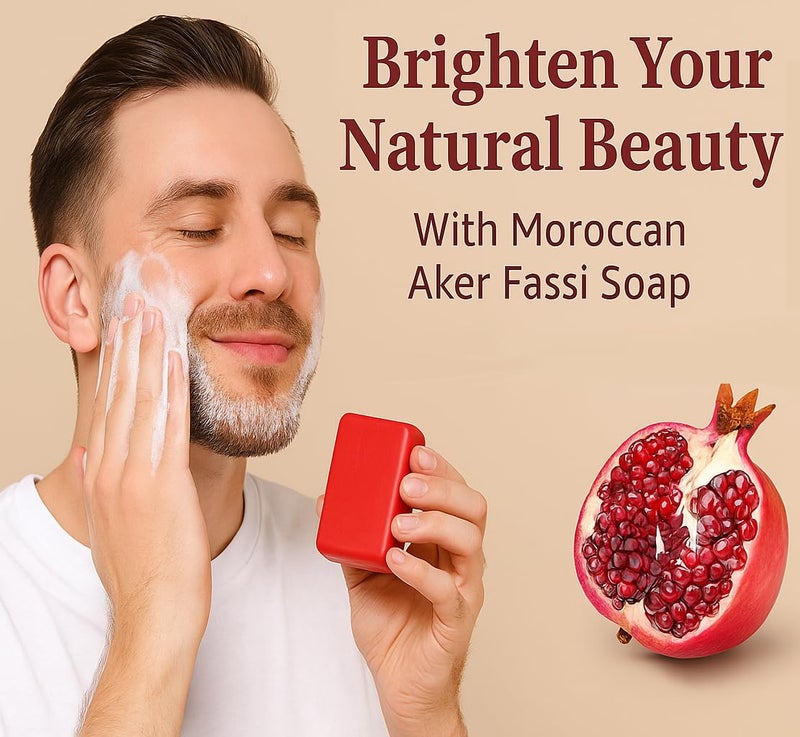 FERIHA Brightening Facial Soap Bar with Aker Fassi Red Poppy Pomegranate for Radiant Skin Enriched with Argan Oil Shea Butter Rhassoul Clay Gently Softens and Evens Tone - Image 4