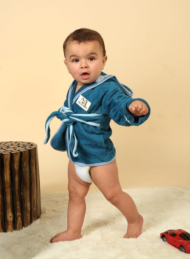 CREEVA Cuddle Hooded Baby Bathrobe for Newborns (0-12 Months) | Gentle on Baby Skin | Teal Blue - Image 3