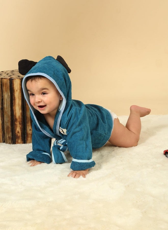 CREEVA Cuddle Hooded Baby Bathrobe for Newborns (0-12 Months) | Gentle on Baby Skin | Teal Blue - Image 2