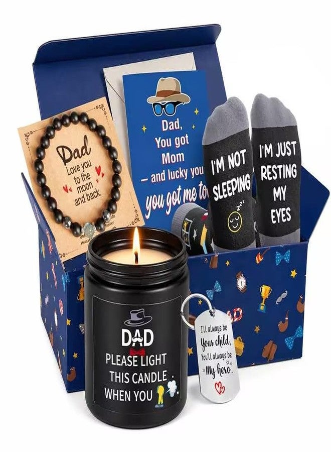 Happy Pop Dad Gifts Box - Fathers Day Christmas Birthday Dad Gifts from Daughter Son, Gift Set with Candle Bracelet Keychain Socks Card for Men - Image 1