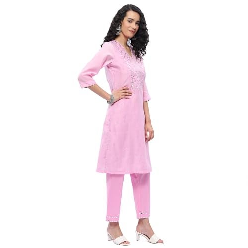 Biba Women Embroidery Narrow Salwar Kurta Dupatta(SKD7402E_Light Pink_34) - Image 3