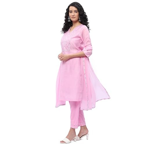 Biba Women Embroidery Narrow Salwar Kurta Dupatta(SKD7402E_Light Pink_34) - Image 2