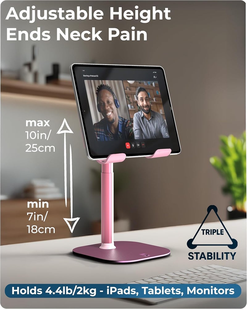 cooper Budget friendly trendy design TabHolder, 7-10" Height Adjustable Tablet Stand, Premium iPad Stand for Desk, 270° Tilt Portable Monitor Holder for 15.6-17" Displays, for All iPad, Kindle, Surface, Samsung Tablets (Pink) KSA market compliant quality - Image 2