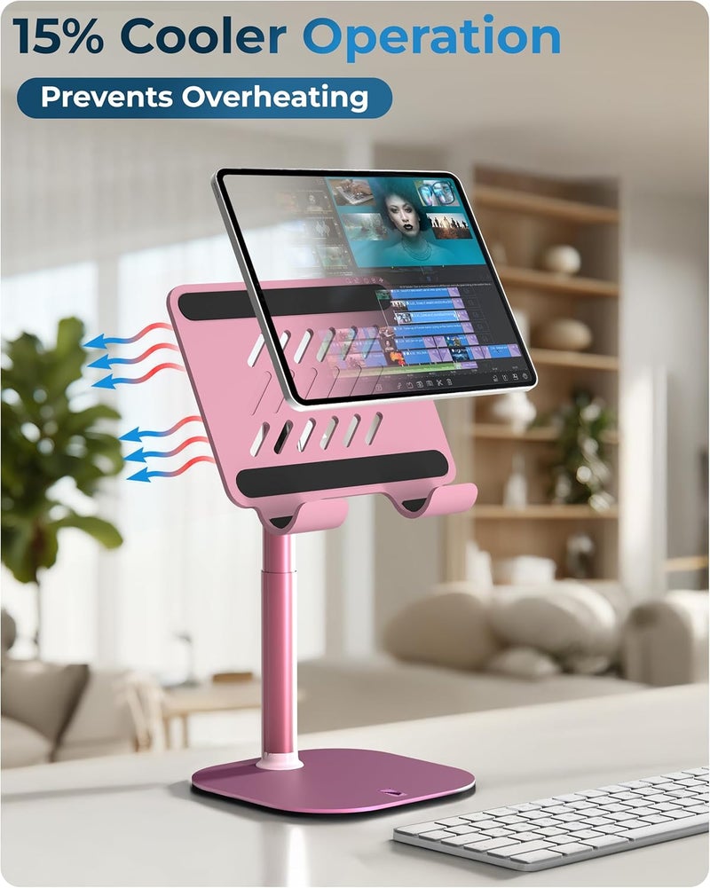 cooper Budget friendly trendy design TabHolder, 7-10" Height Adjustable Tablet Stand, Premium iPad Stand for Desk, 270° Tilt Portable Monitor Holder for 15.6-17" Displays, for All iPad, Kindle, Surface, Samsung Tablets (Pink) KSA market compliant quality - Image 4