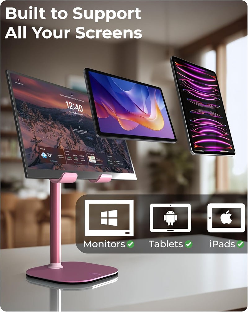 cooper Budget friendly trendy design TabHolder, 7-10" Height Adjustable Tablet Stand, Premium iPad Stand for Desk, 270° Tilt Portable Monitor Holder for 15.6-17" Displays, for All iPad, Kindle, Surface, Samsung Tablets (Pink) KSA market compliant quality - Image 5