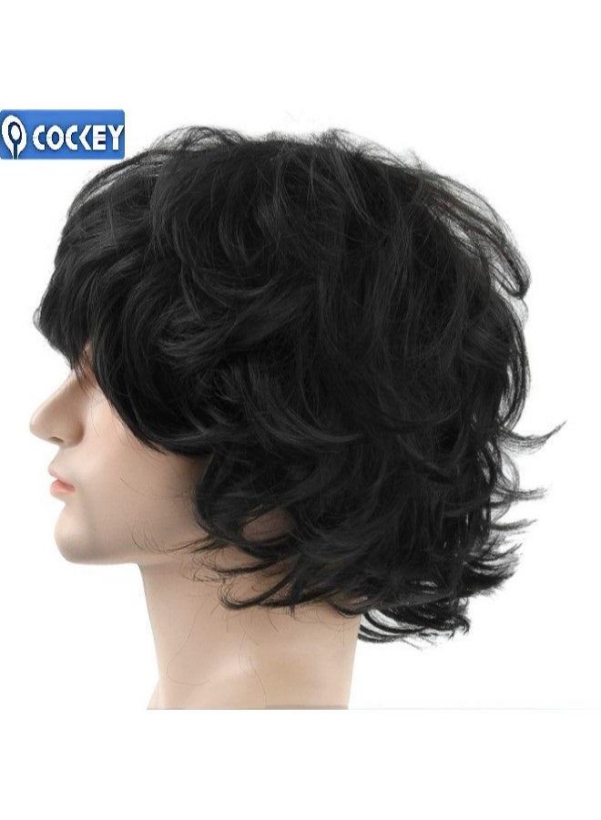 COCKEY Men's natural wig, new fashion European and American Brazilian fluffy natural curly men's wig black, men's hair wig, natural black hair wig, true human hair top, covering white or hair loss for men, handcrafted hair extension, daily use。Beauty/Hair Care/Hair Extensions-Wig Accessories/Hair Extensions and Wigs/Men's Hair Wigs/Hair Extensions/Hair Wigs - Image 4