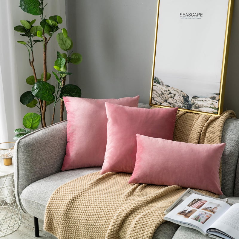 Stellhome Rectangle Velvet Pillow Coverings Coushion Coushion Coushion for Bed Couch Sofa مقعد 16 × 16 بوصة (40 × 40 سم) حزمة وردية ساخنة من 2 - Image 4
