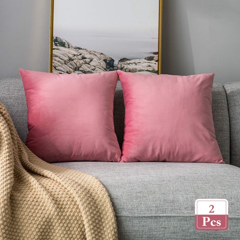 Stellhome Rectangle Velvet Pillow Coverings Coushion Coushion Coushion for Bed Couch Sofa مقعد 16 × 16 بوصة (40 × 40 سم) حزمة وردية ساخنة من 2 - Image 1