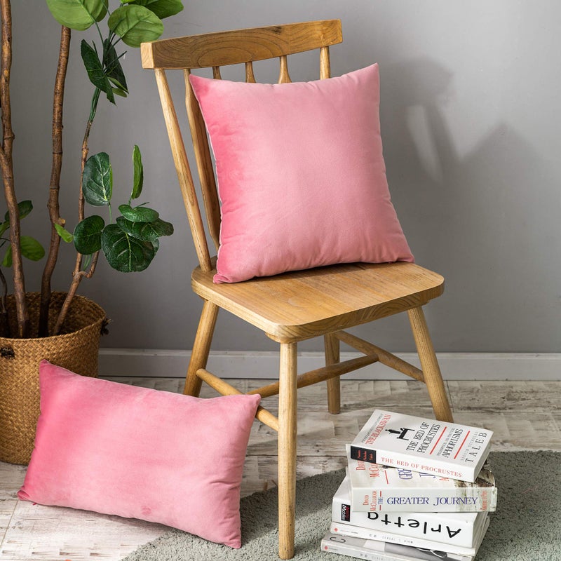 Stellhome Rectangle Velvet Pillow Coverings Coushion Coushion Coushion for Bed Couch Sofa مقعد 16 × 16 بوصة (40 × 40 سم) حزمة وردية ساخنة من 2 - Image 5