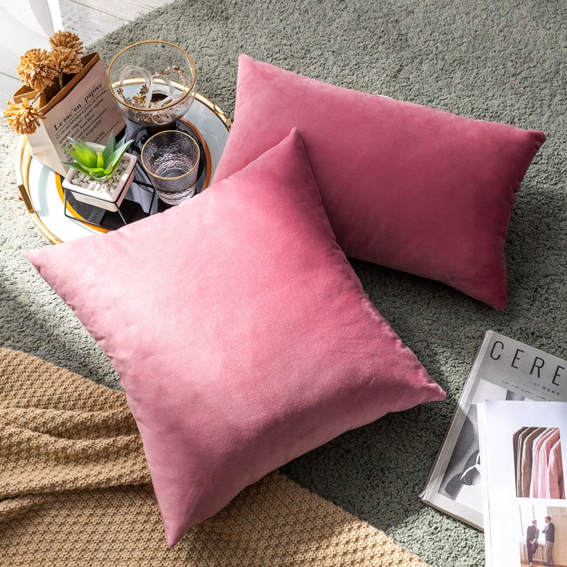 Stellhome Rectangle Velvet Pillow Coverings Coushion Coushion Coushion for Bed Couch Sofa مقعد 16 × 16 بوصة (40 × 40 سم) حزمة وردية ساخنة من 2 - Image 3