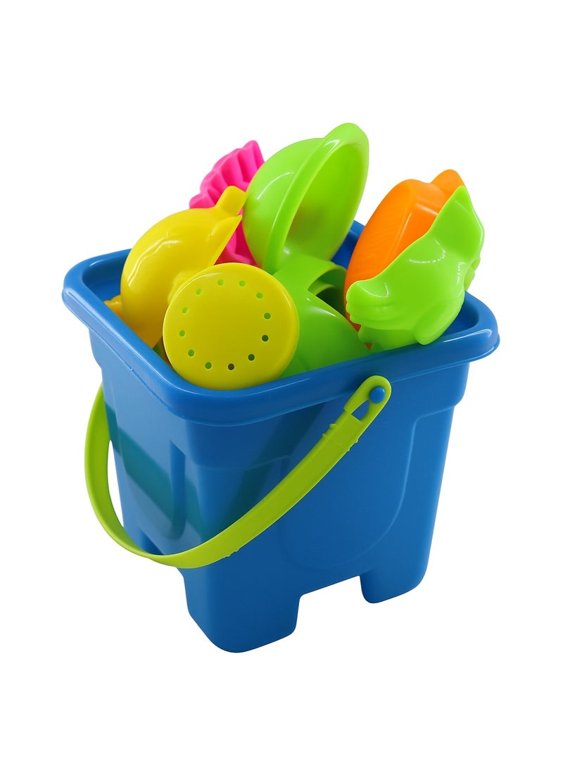 متجر 7 طقم ألعاب رمل للأطفال – دلو أزرق مع أدوات اللعب الملونة (مجرفة، مرشة ماء، قوالب نجمة وسلحفاة) – ألعاب بحر وشاطئ صيفية لتشكيل الرمل وتنمية مهارات الطفل - Image 4