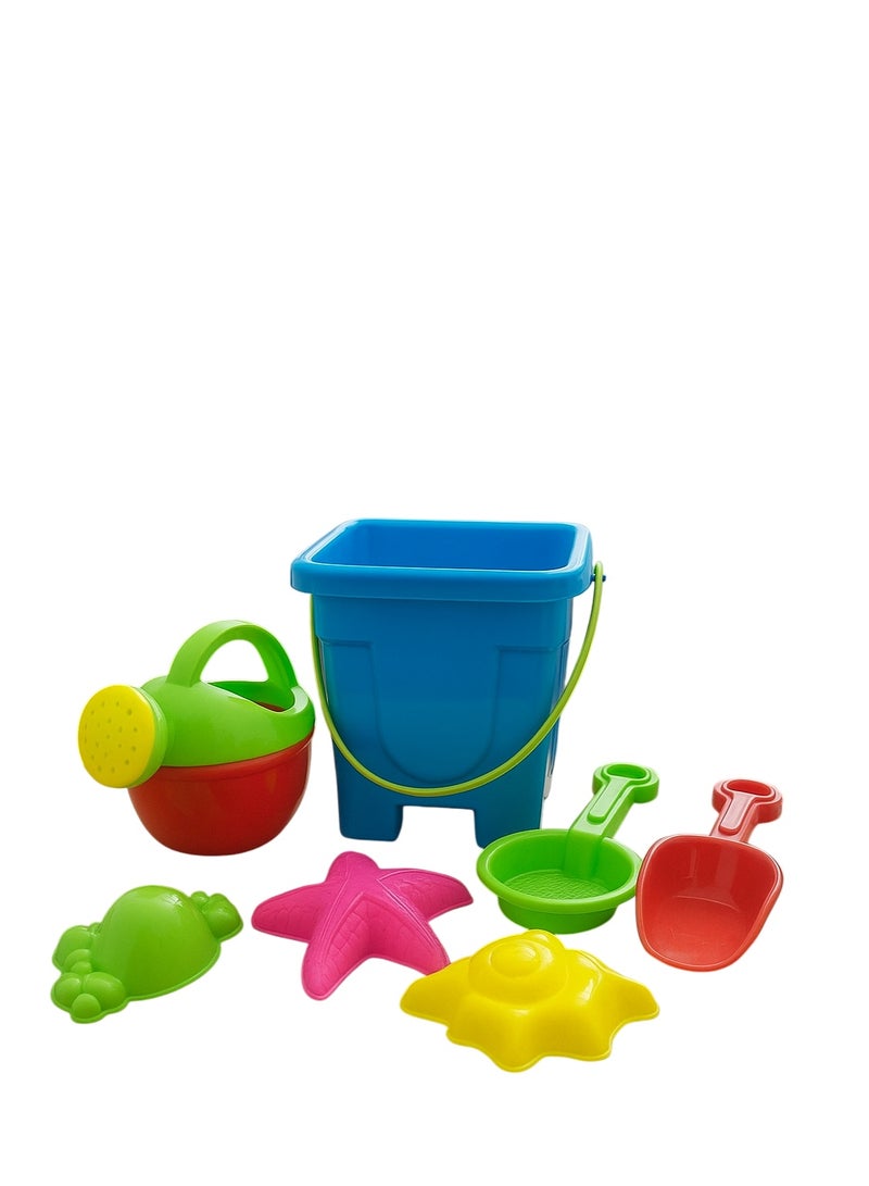 متجر 7 طقم ألعاب رمل للأطفال – دلو أزرق مع أدوات اللعب الملونة (مجرفة، مرشة ماء، قوالب نجمة وسلحفاة) – ألعاب بحر وشاطئ صيفية لتشكيل الرمل وتنمية مهارات الطفل - Image 3