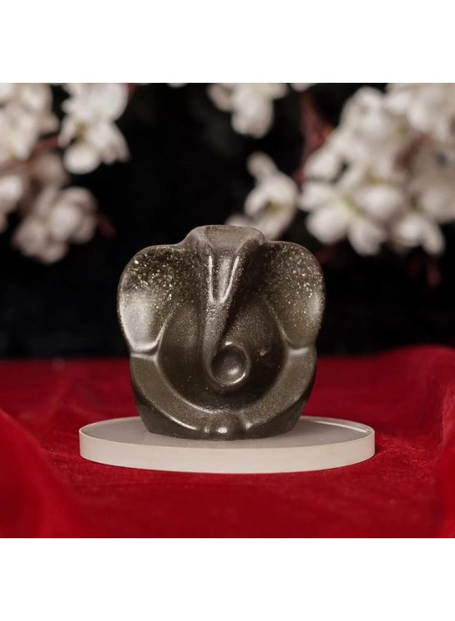 Studd Muffyn | Lord Ganesha Pyrite Idol with Selenite Coaster | Attracts Money - Image 3