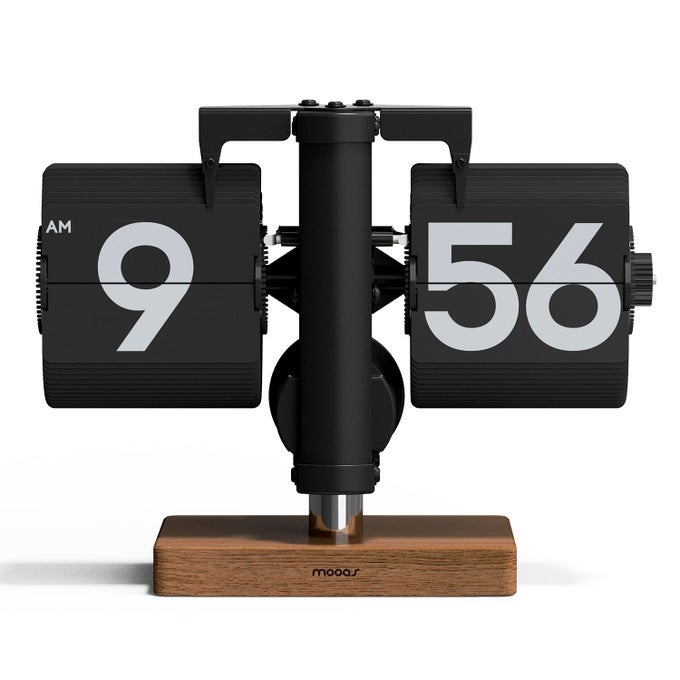 CLASSIC MODERN WOOD MINI FLIP DESK CLOCK BLACK RETRO VINTAGE ANALOG DESIGN AUTO FLIP CLOCK TABLE CLOCK LARGE NUMBER BATTERY POWERED IDEAL FOR HOME OFFICE SCHOOL HOTEL CAF