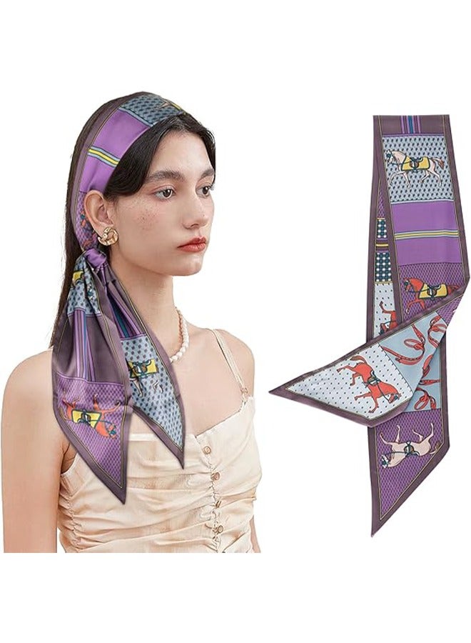 59 Mulberry Silk Like Head Scarf Women's Fashion Square Neck Satin Scarfs for Bag Hair Scarves Gift 59 * 5.9”(Purple)  - Image 1