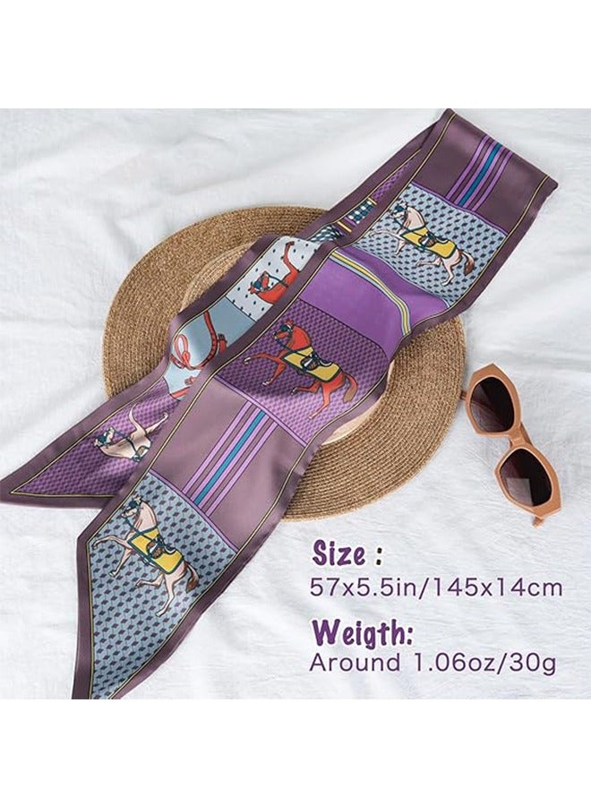 59 Mulberry Silk Like Head Scarf Women's Fashion Square Neck Satin Scarfs for Bag Hair Scarves Gift 59 * 5.9”(Purple)  - Image 2