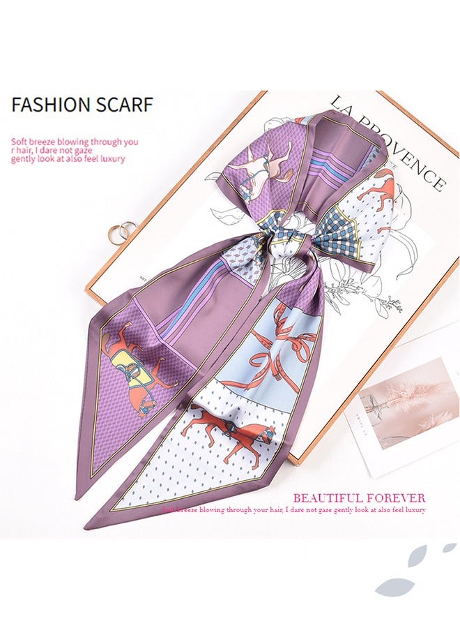 59 Mulberry Silk Like Head Scarf Women's Fashion Square Neck Satin Scarfs for Bag Hair Scarves Gift 59 * 5.9”(Purple)  - Image 4