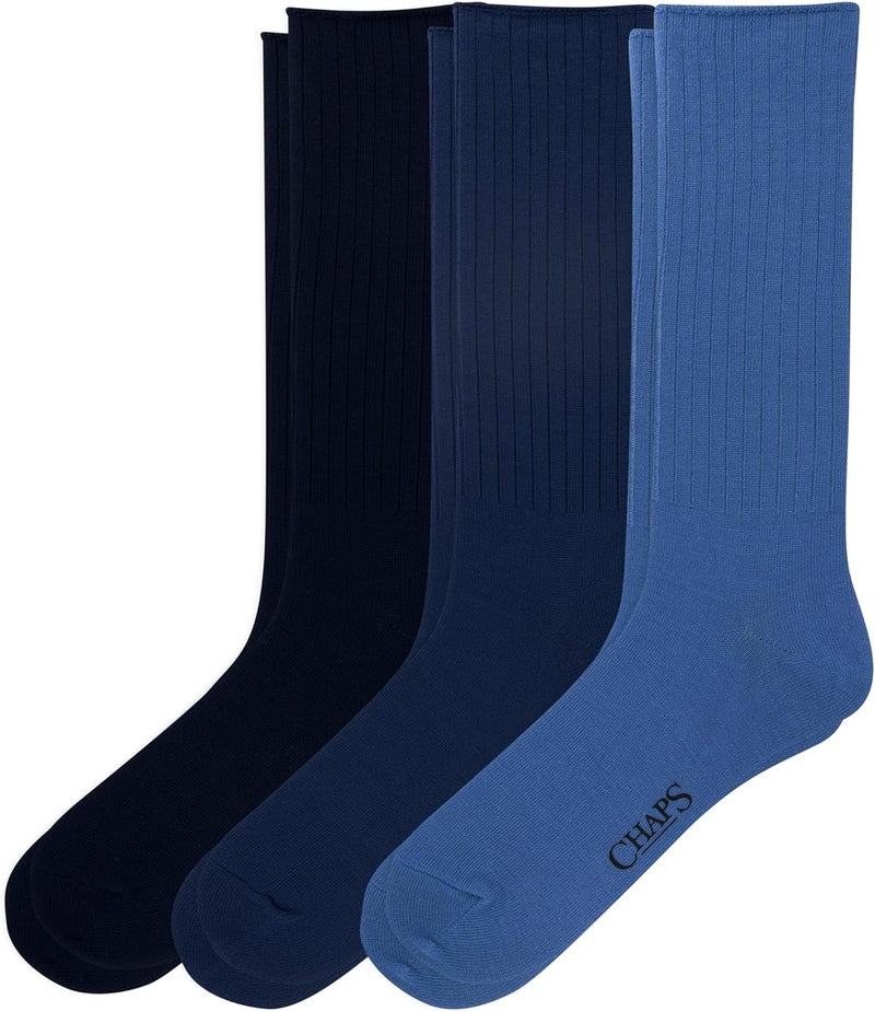 Chaps Men's Rib Solid Color Cotton and Breathable Mesh Crew Socks (1-6 Pair Packs) - Image 2