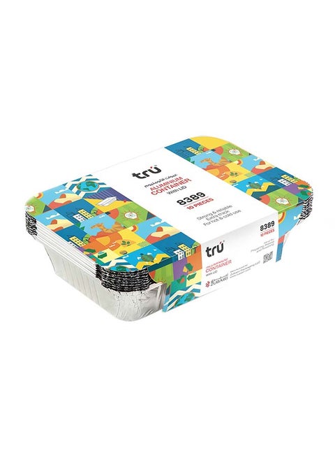 Aluminum Containers with Lid - 8389, 10' Pcs  Size 14cmx 21cmx4cm