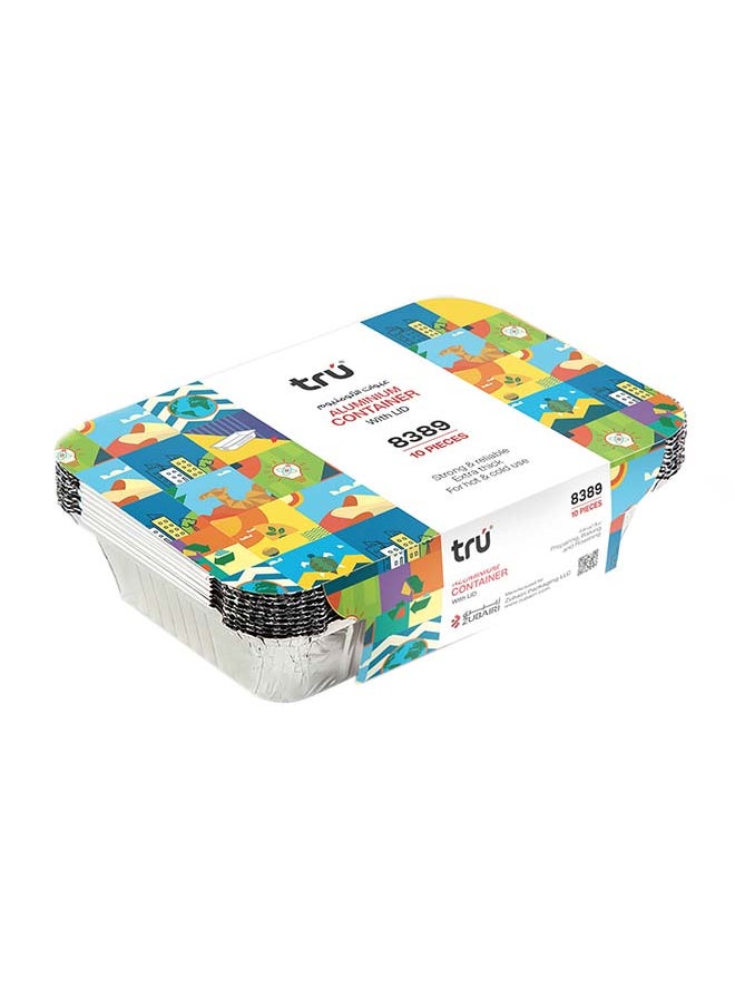 Aluminum Containers with Lid - 8389, 10' Pcs  Size 14cmx 21cmx4cm