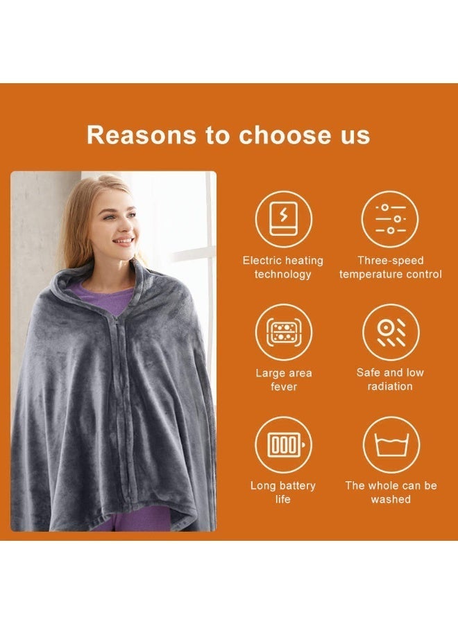 USB Heated Warm Shawl & Electric Throw Blanket Cape - Coral Flannel, Pain Relief, 150x85 CM - Image 4