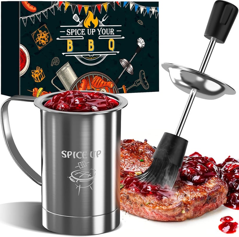 SOOFUN Stocking Stuffers Grilling Gifts for Men - Smoker Accessories, BBQ Sauce Pot and Basting Brush Set Cool Kitchen Gadgets Unique for Dad Son Grandfather Wife Fun Cooking Supplies - Image 1