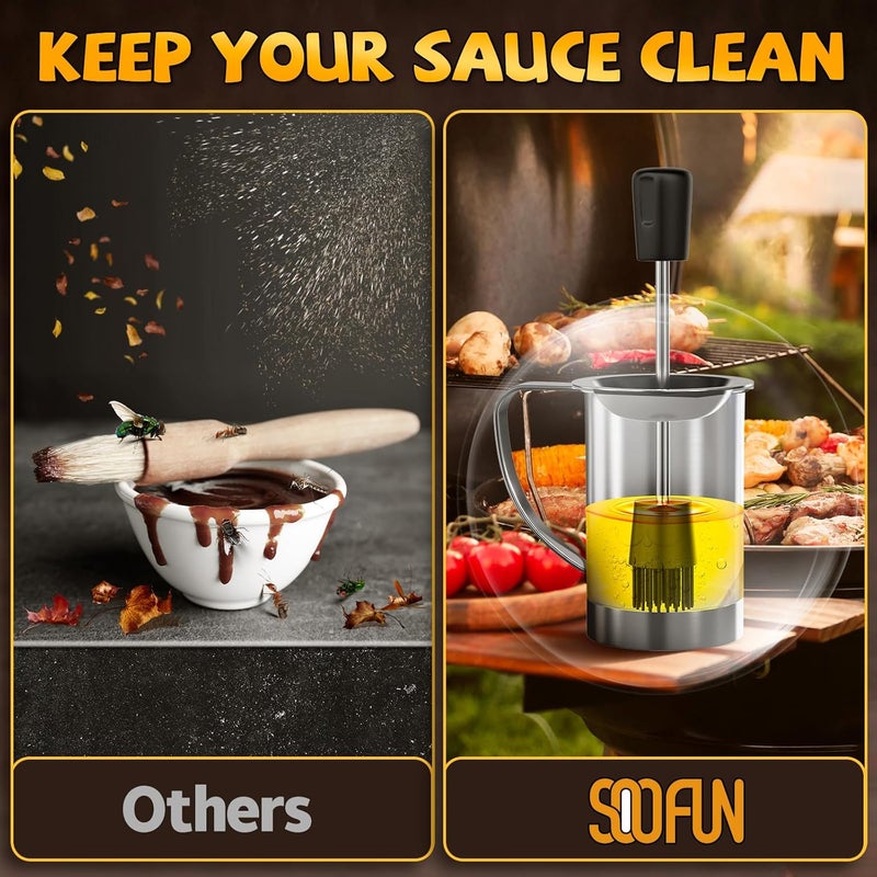 SOOFUN Stocking Stuffers Grilling Gifts for Men - Smoker Accessories, BBQ Sauce Pot and Basting Brush Set Cool Kitchen Gadgets Unique for Dad Son Grandfather Wife Fun Cooking Supplies - Image 3