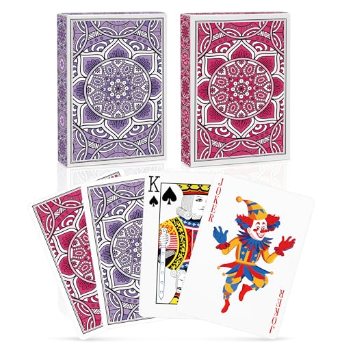 Metsyth Playing Cards 2 Pack, Deck of Cards, Standard Poker Card Set,Fun Card Games for Adults,Easy Shuffle Unique Design Card for Pinochle,Bridge,Go Fish,Cartas(Pink/Purple) - Image 1